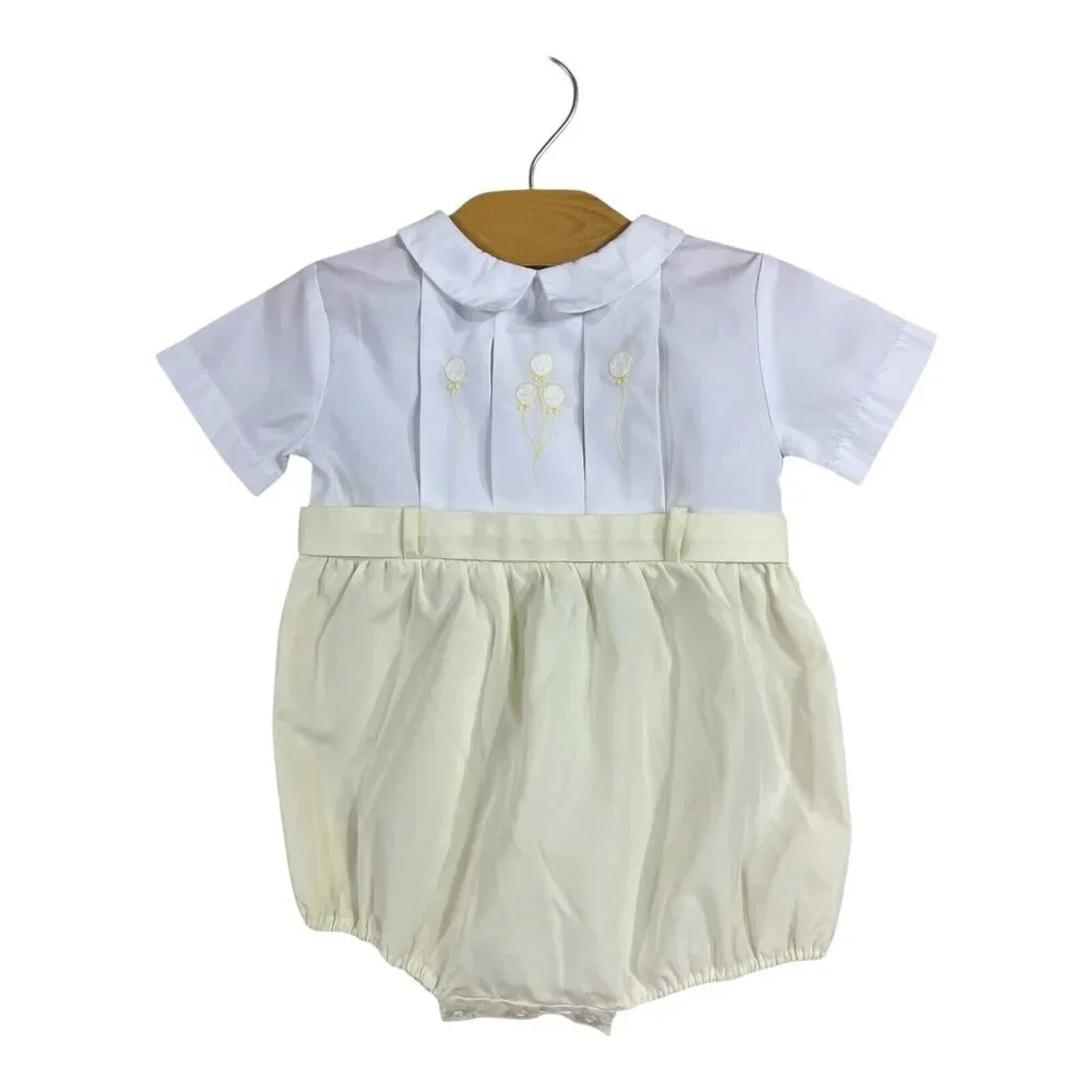 Petit Ami Vintage Baby Boy Bubble Romper Balloons Yellow White Birthday 6 Months